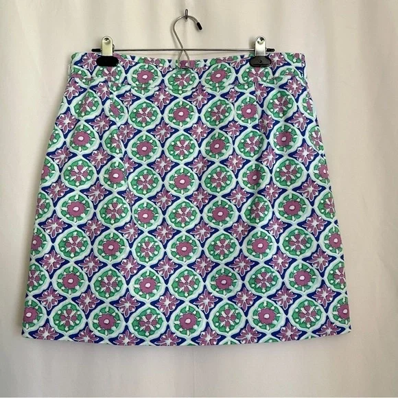 Talbots Women's A-Line Canvas Skirt Medallion Floral Print Green Blue Pink sz 10 - Picture 11 of 13